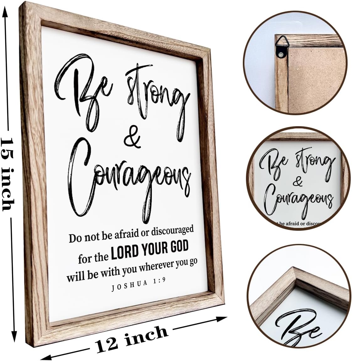 Inspirational Wood Signs, Christian Wooden Wall Plaque, Religious Home Decor, Bible Verse Decor Art, Framed Wall Plaque Sign 15 * 11.5 inches, Be Strong and Courageous Sign
