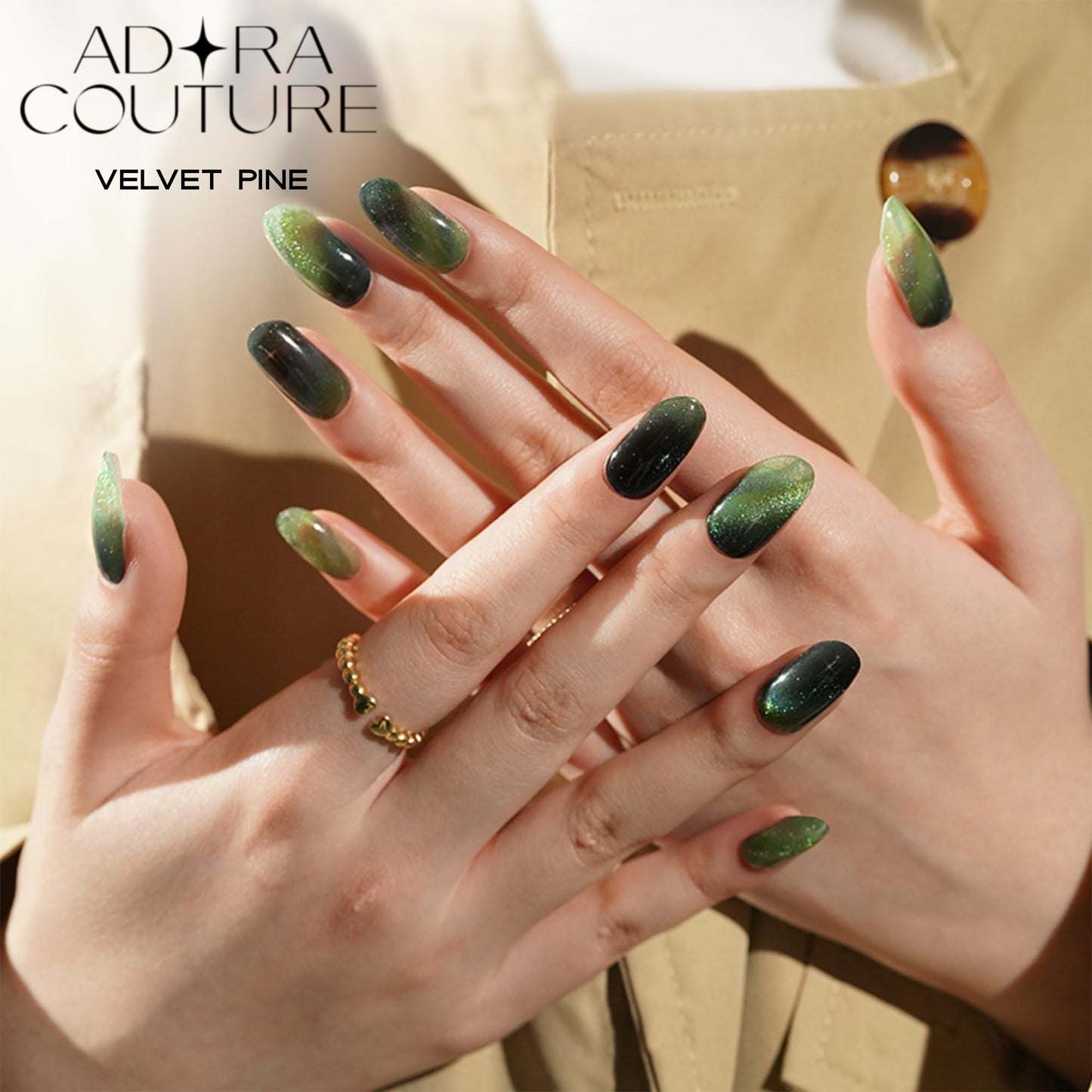 Adora Couture Semi-Cured Gel Nail Strips - 30 Salon-Quality Stickers with UV Light Required, Long Lasting, Easy Application & Removal, Includes Prep Pads, Nail File, Wooden Stick (Green Velvet)