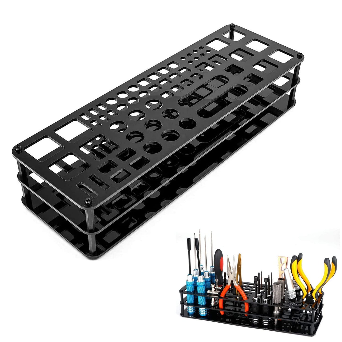 JOYABEST 63 Holes Screwdriver Storage Rack, Organizers, Portable Tool Box, Workshop Tools Tray, Tweezer Brushes Pens