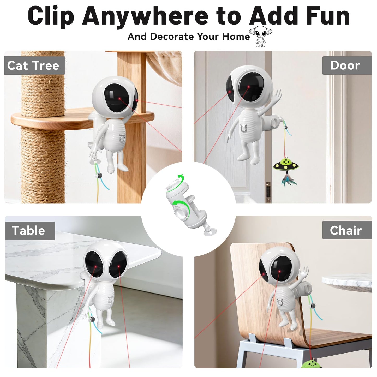 ORSDA Laser Cat Toys for Indoor Cats, 2 in 1 Interactive Automatic Dual Laser & Catnip UFO Dangler for Kitten Toys, Truly Random Trajectory Radar Motion-Activated, Rechargeable 4 Modes, Clamp Design