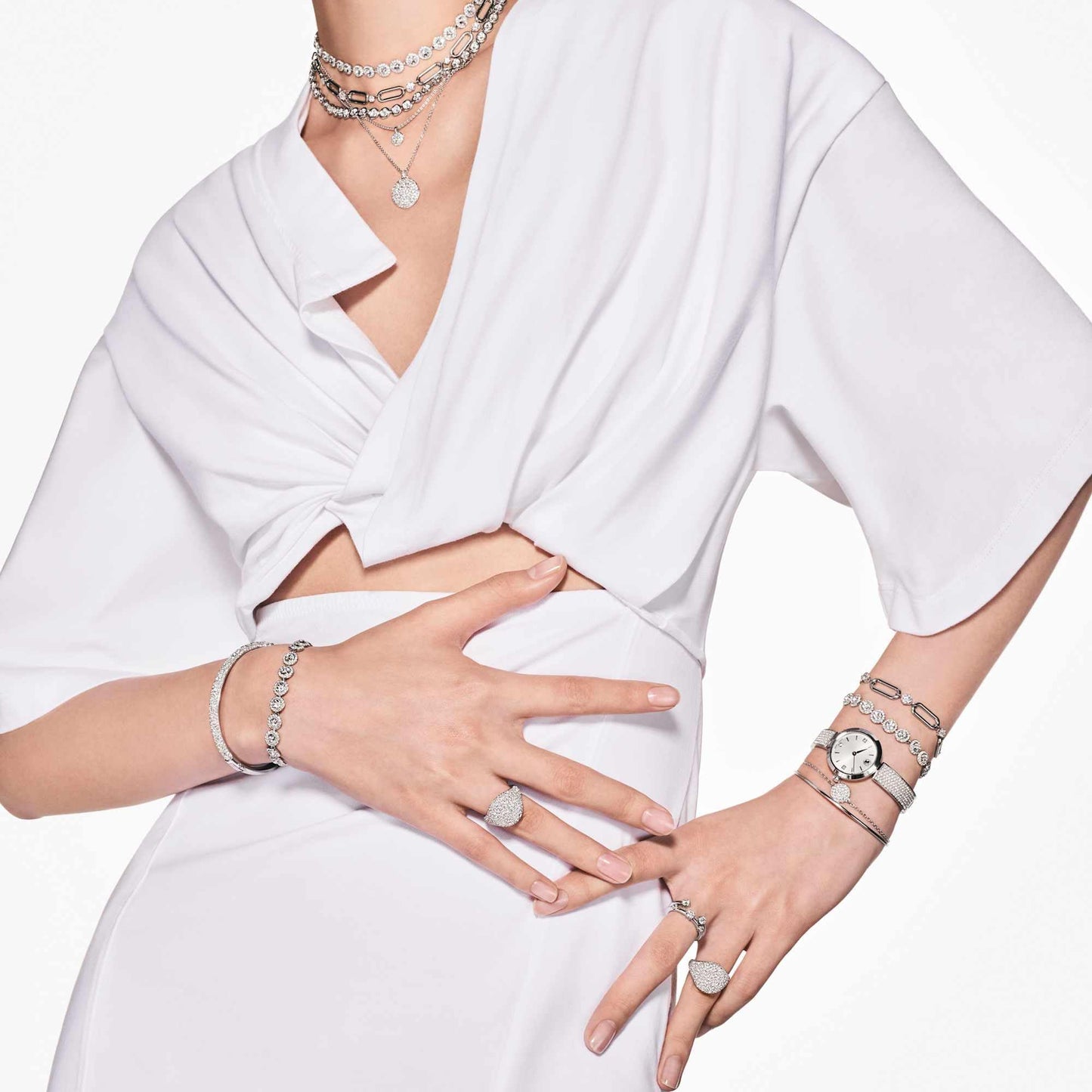 Swarovski Imber Tennis Necklace, All-Around Strand with Clear Round-Cut Crystals in a Rhodium-Finished Setting, Part of the Imber Collection