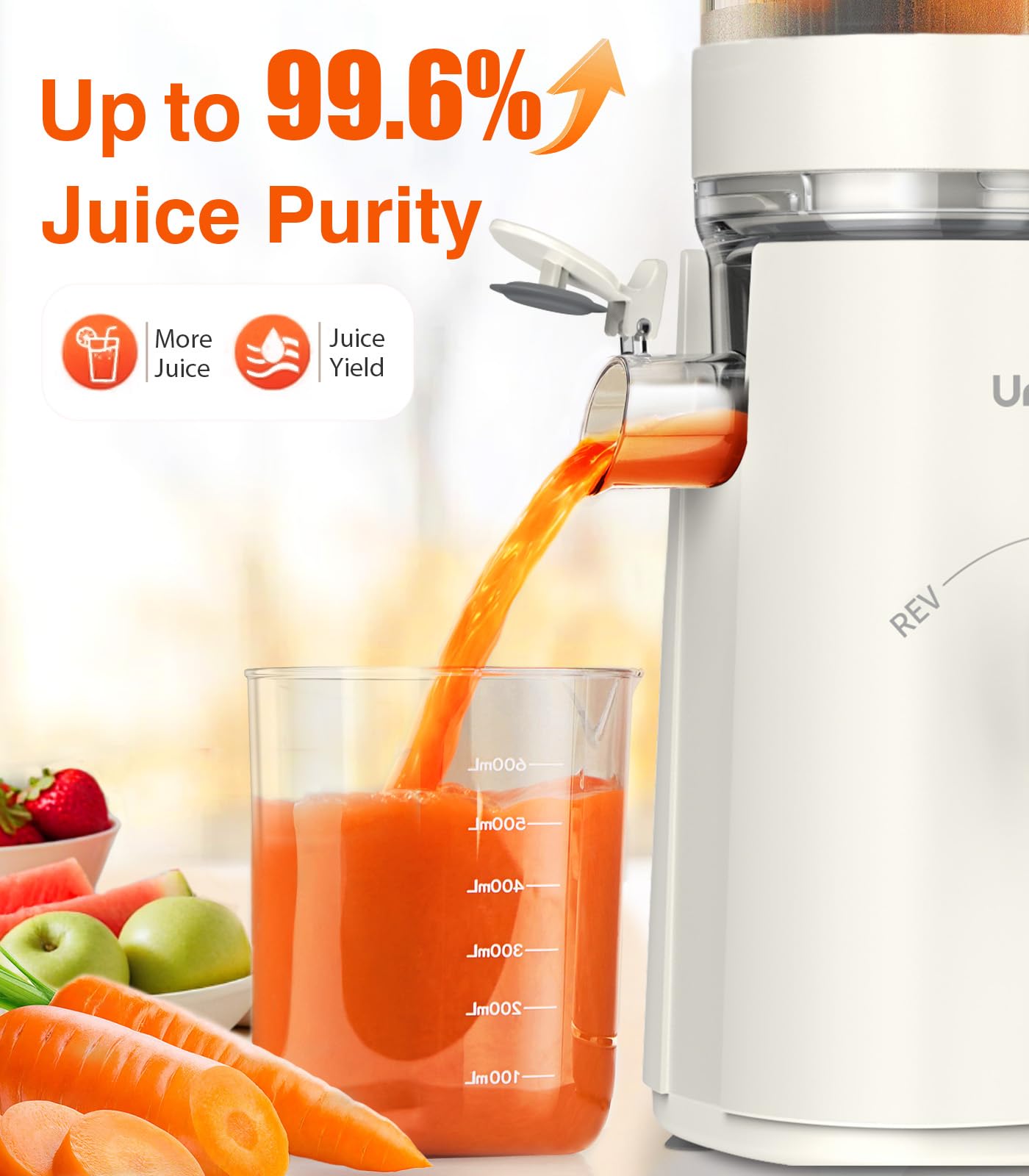 Juicer Machines, 2-in-1 Cold Press Juicer for Juice & Sorbet, suit for Vegetable and Fruit with 5-Inch Wide Chute, Powerful Masticating/High-Yield High Nutrients/Rev Mode/Easier Clean (Off-white)