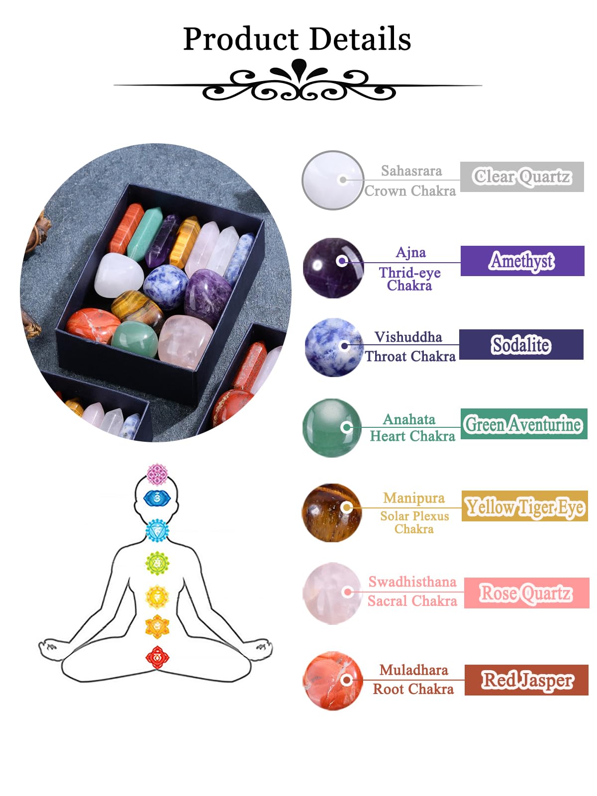 MANIFO Healing Crystals Stones Set in Box, Double Pointed Crystal Wand with 7 Chakra Tumble Stone for Chakra Meditation Christmas Gifts