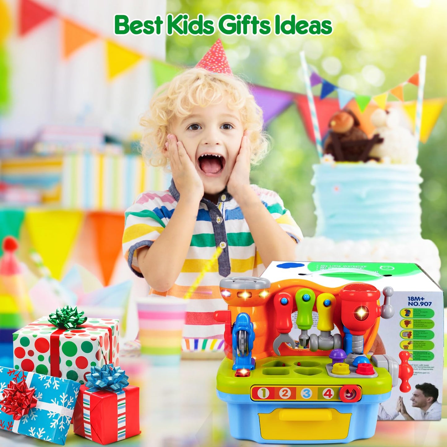 ORWINE Toys for 1 Year Old Boy, Musical Toddler Tool Bench, Montessori Educational Toys with Sound Lights Effect, Shape Sorter, One Year Old Boy Birthday Gift, Engineer Pretend Play Workbench