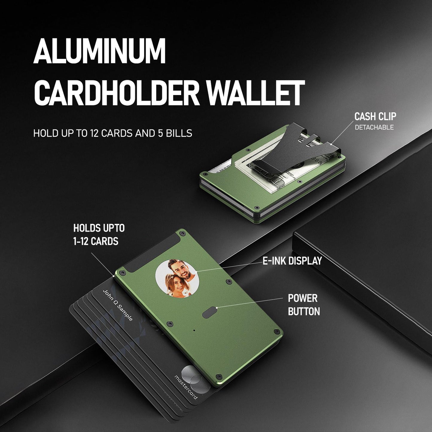 Personalized E-Ink Air Tag Wallet - Trackable Wallet with Custom Electronic photo/Text/Contact information, Slim RFID Credit Card Holder build-in Find My Tracker, Gift for Men/Women