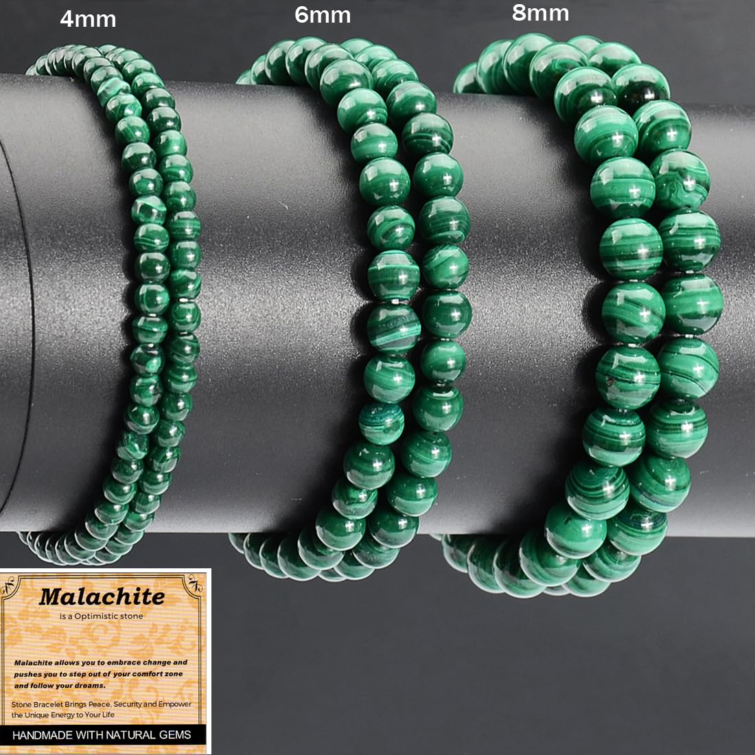 MASSIVE BEADS Malachite - Optimistic - Handmade Handmade Yoga Stretch Elastic Bracelet Natural Stone Crystal Healing Power Energy Gifts for Unisex Adult 4mm