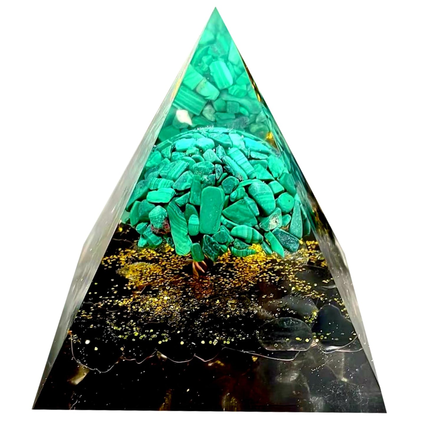 Saefheled Tree of Life Orgone Pyramid,Natural Malachite&Obsidian Orgonite Healing Crystal Pyramid,Crystal Stone Positive Reiki Energy Generator Collection Wealth Lucky Meditation Tool(6cm)