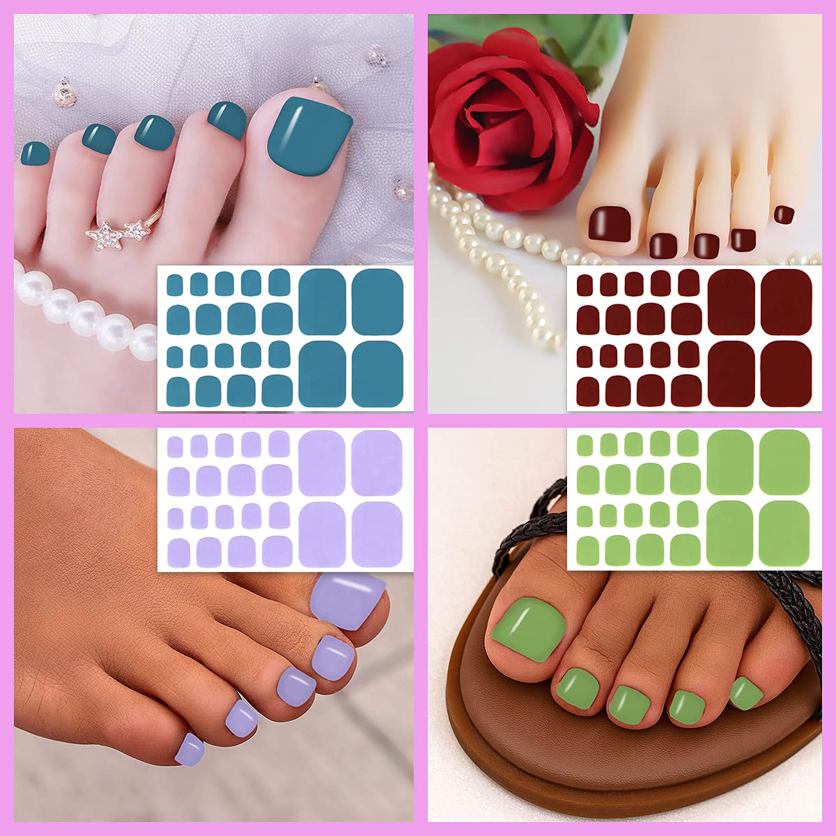 SILPECWEE 20 Sheets Toe Nail Wraps Glitter Solid Toenail Polish Strips for Women Toenail Stickers Gel Nail Strips Self Adhesive Toe Nail Stickers for Nail Art Accessories with Nail File