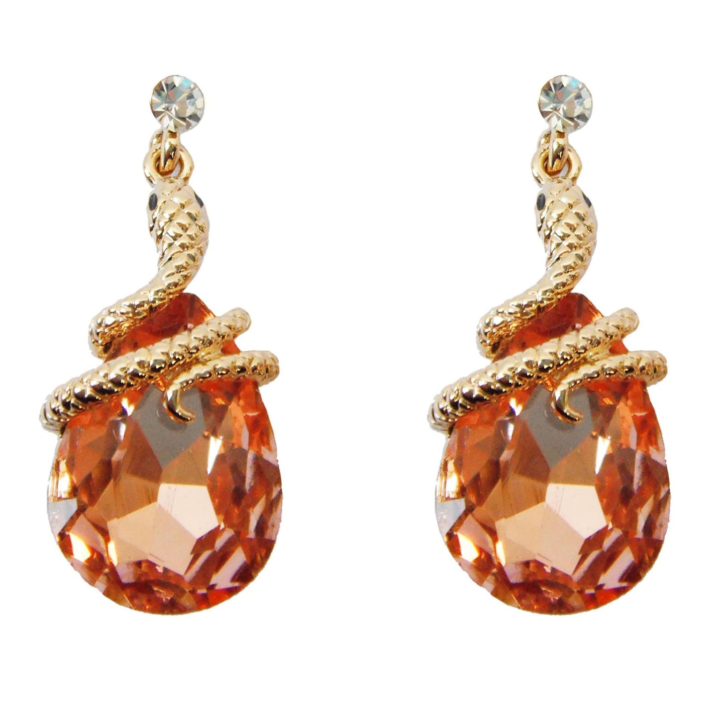Navachi 18k Gold Plated Crystal Champagne Zircon Snake Drop Dangle Earrings