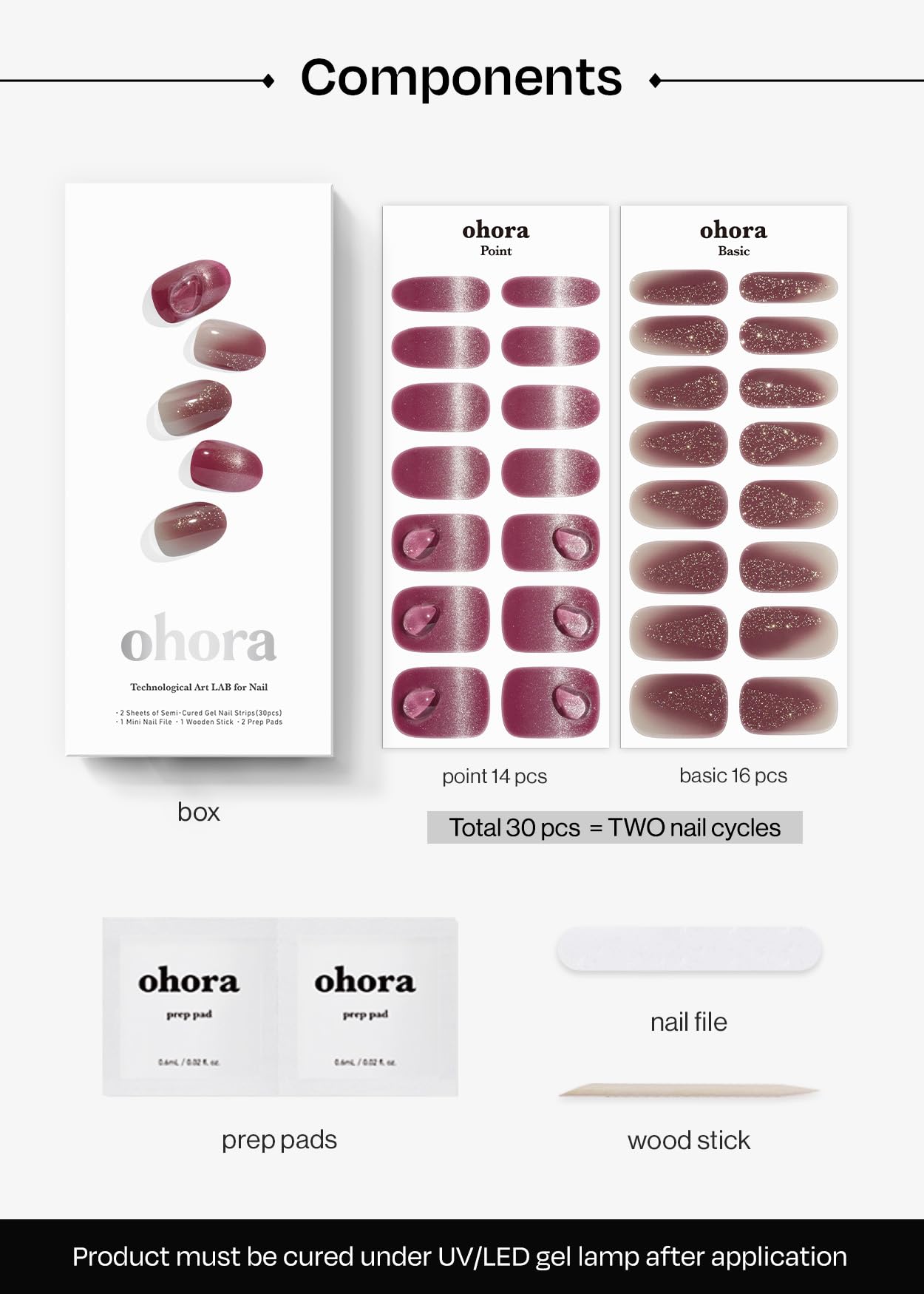 ohora Semi Cured Gel Nail Strips (N Grape Glaze) - Works with Any Nail Lamps, Salon-Quality, Long Lasting, Easy to Apply & Remove