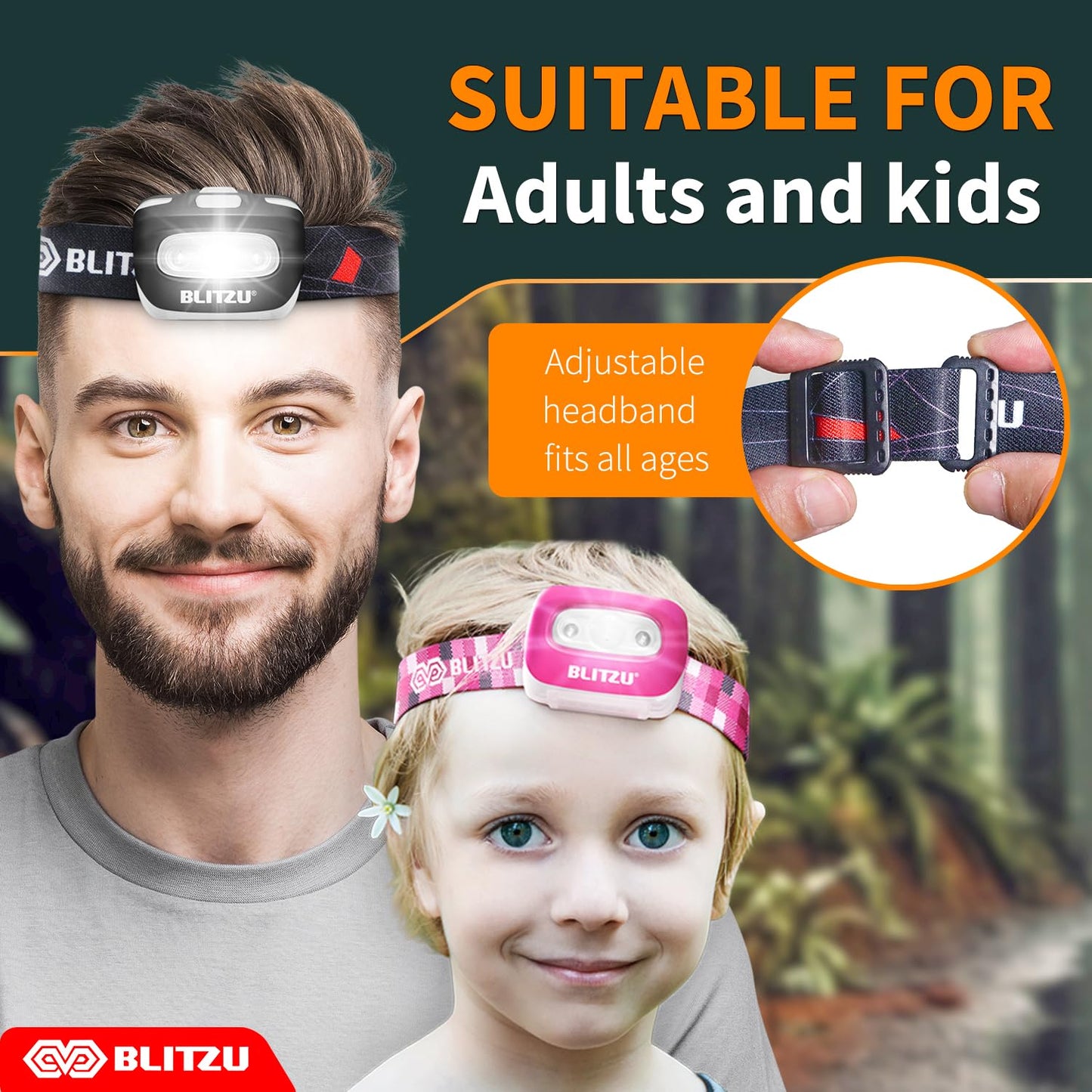 BLITZU Led Headlamp Flashlight for Adults and Kids. Super Bright Outdoor Headlight Headlamps. Head Lamp with Red Safety Light Great for Running, Camping, Reading, Hiking at Night Time CAMO