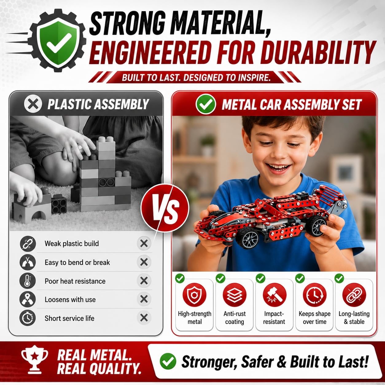DIYBee Metal Model Car Kit, 287 Pcs Racing Car Building Kit for Boys 8-12, Build Your Own Car Kit with Real Tools, STEM Engineering Erector Set Gift for Kids Teens & Adults
