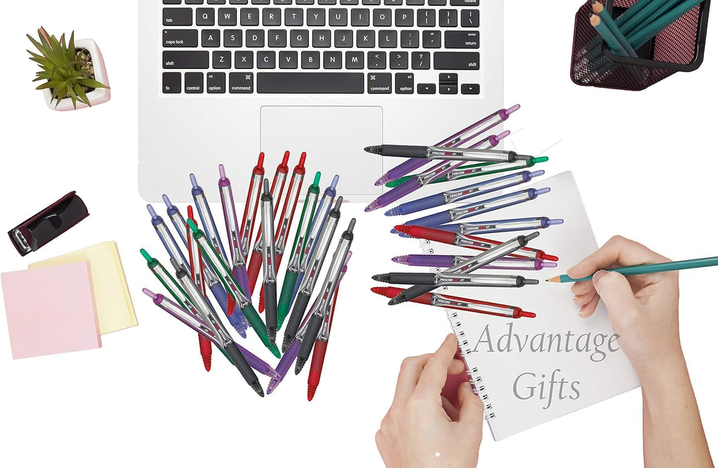 Advantage Gifts Precise V7 RT Retractable Rolling Ball Pens, Fine Point (.7mm), Black Ink, 6-pk; Premium Comfort Grip, Bundle with Plastic Reusable Pouch