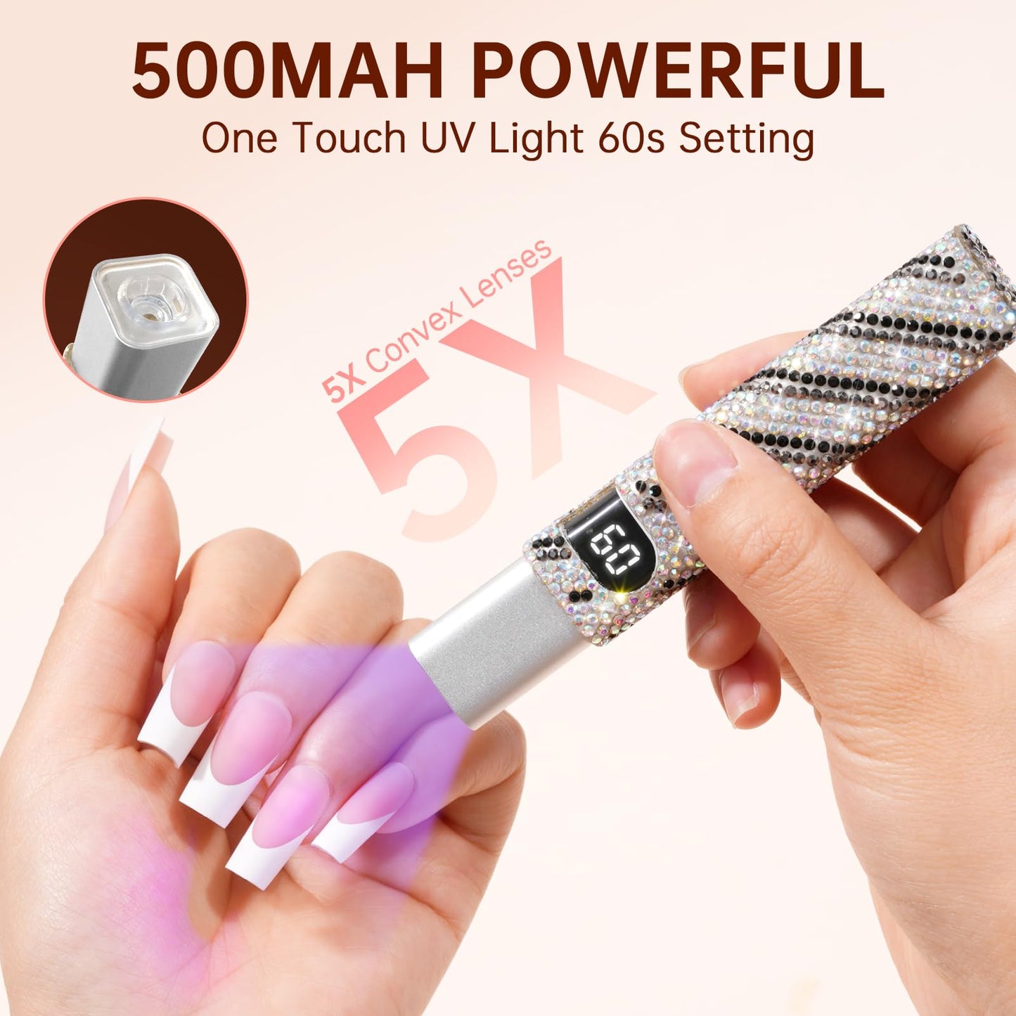 CHRISTINE SHELLY Handheld UV Light for Gel Nails, Mini LED Cordless Nail Lamp for Gel Nail Polish, Portable Flash Cure Lamp, Rechargeable USB Nail Dryer with LCD Display Fast Curing Home DIY