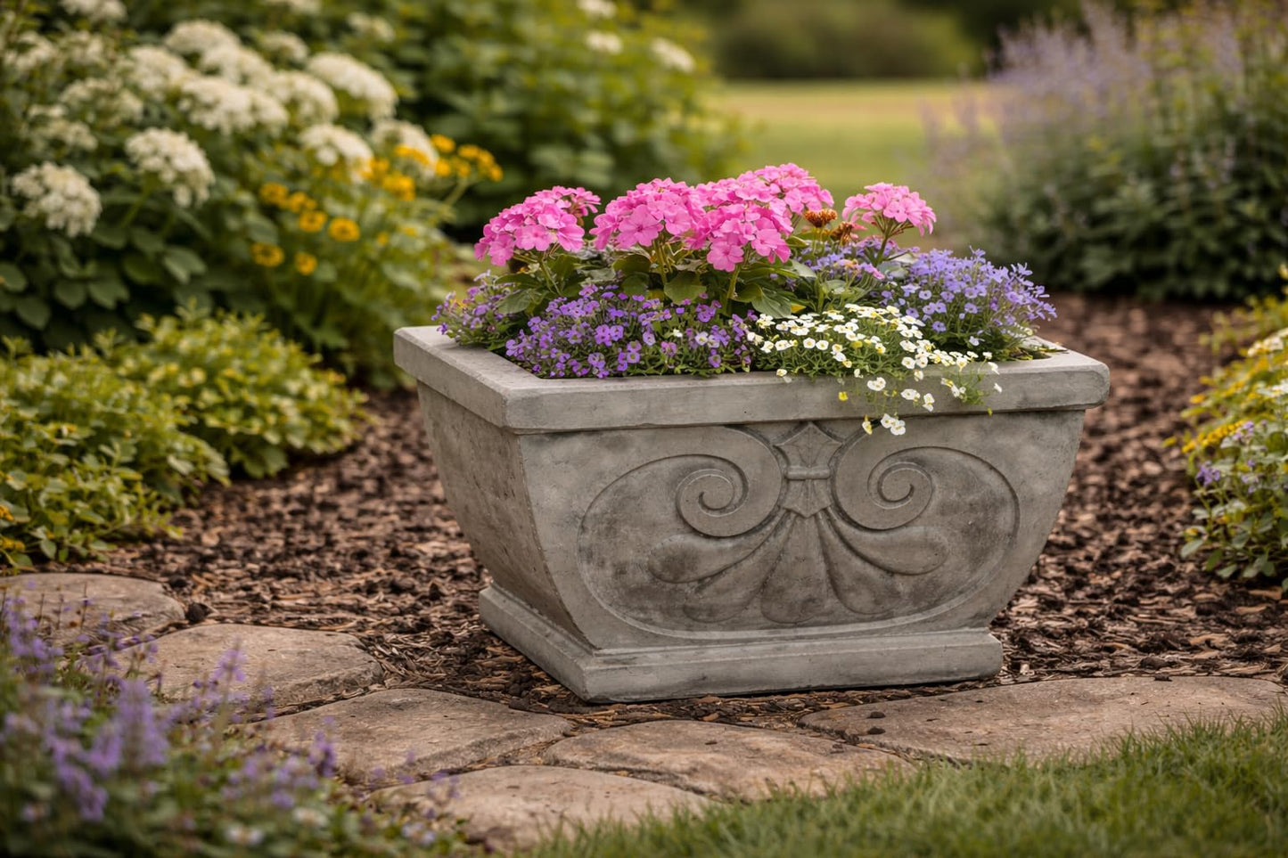 Solid Rock Stoneworks Normandy Jr Planter- 10" h x 13" Square- Pre-Aged