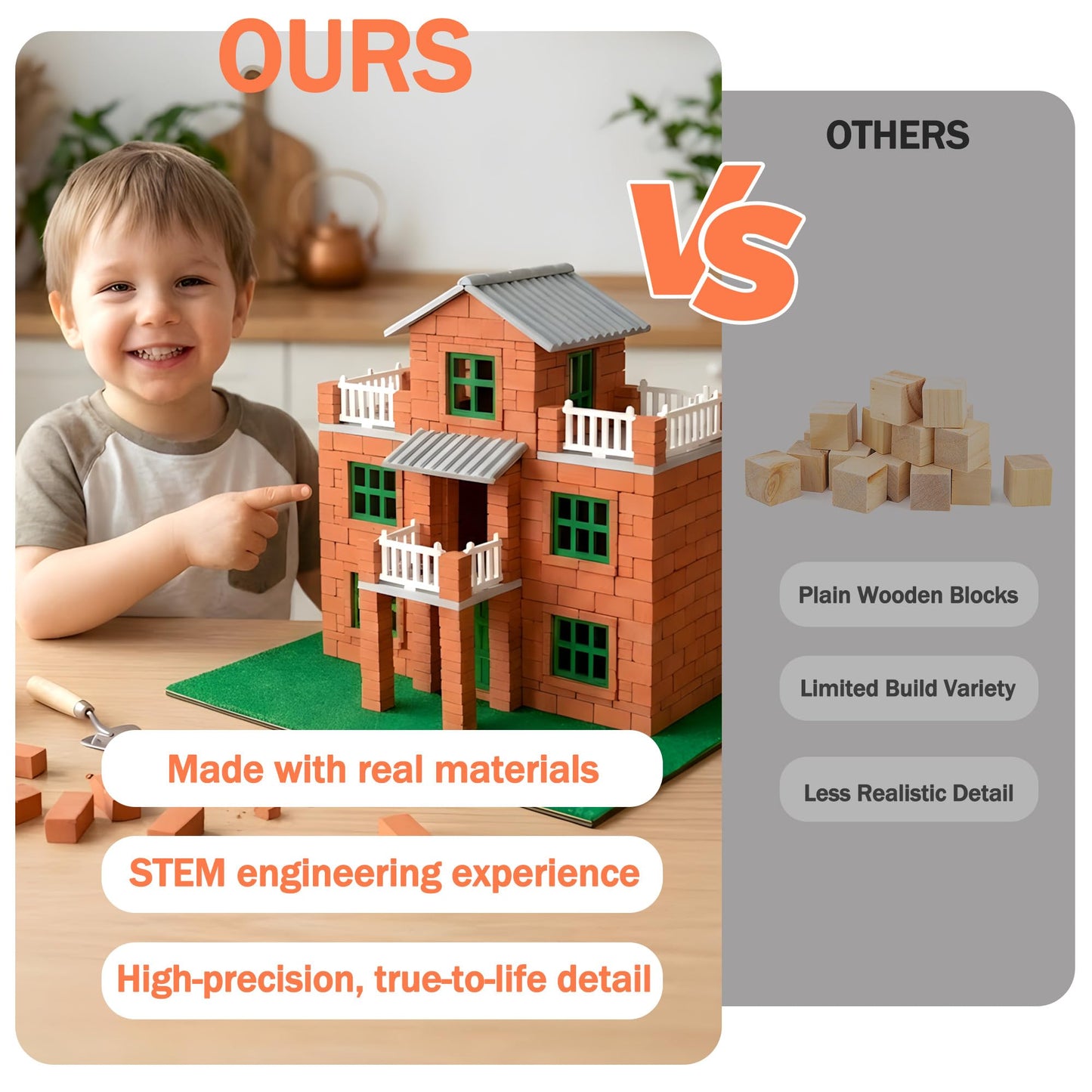 ROHSCE Brick and Mortar Construction Set, DIY Building Blocks for Kids Ages 6+, STEM Construction Kit, Versatile Creative Play, Great Birthday Gift