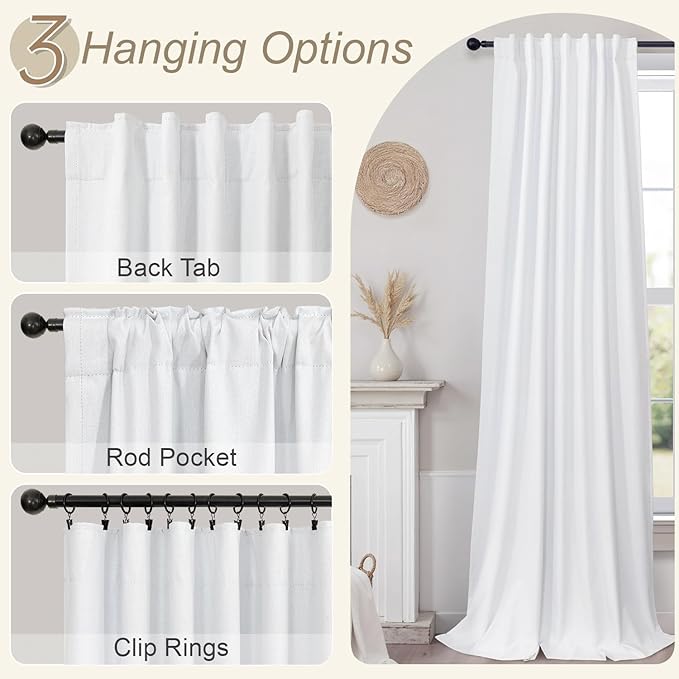 Sliding Glass Door Curtains 98 Inches Long 100% Blackout White Curtains for Bedroom Nursery Living Room Darkening Insulated Thermal Curtains for Summer Heat Lightweight Luxury Drape Playroom Classroom