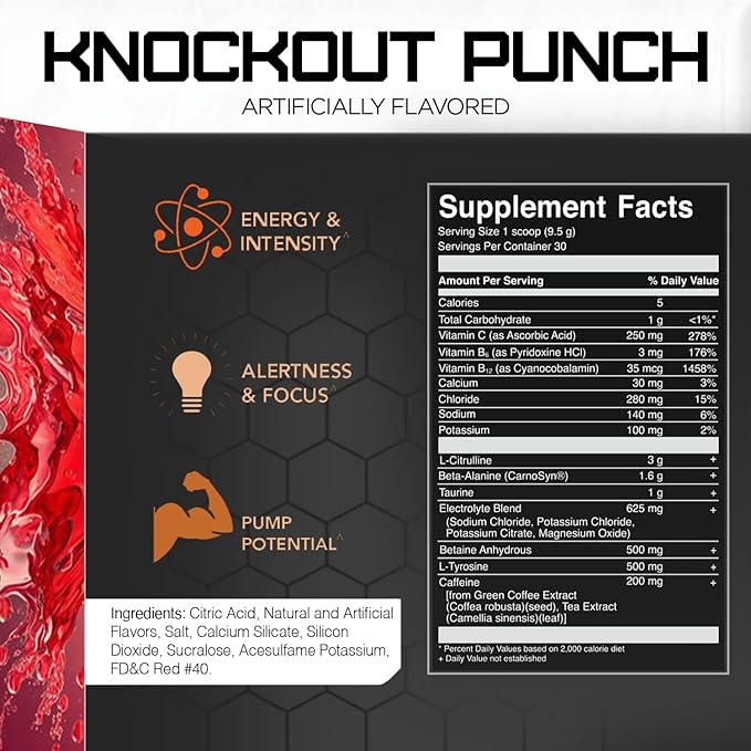 Rivalus, Powder Burn 2.0 Punch 30 Serving, Knockout Punch, 10.1 Ounce