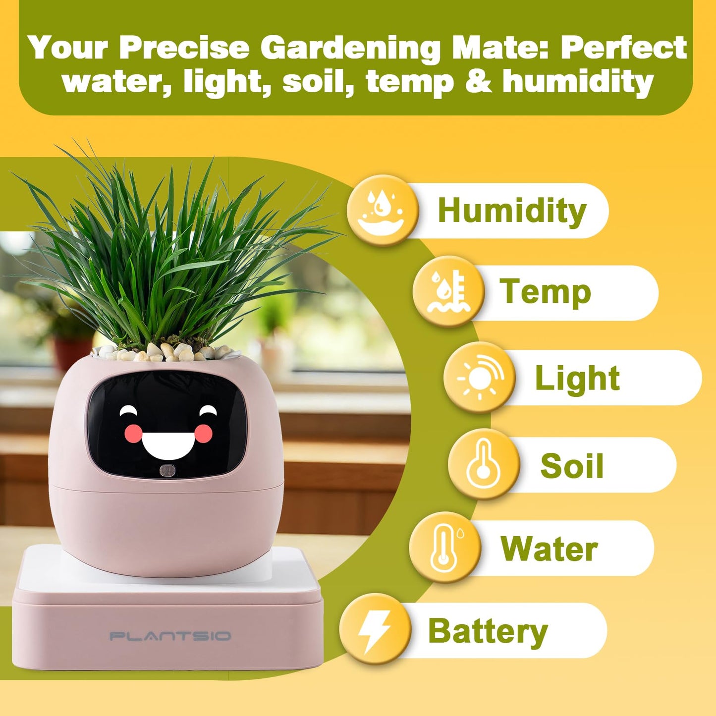 Smart Plant Pot with Visual Display – Soil Moisture, Water Level, Light & Battery Monitor, 80ml Self-Watering Reservoir, Supports 100+ Plants, Pomodoro Timer, Clock & Calendar-Pink