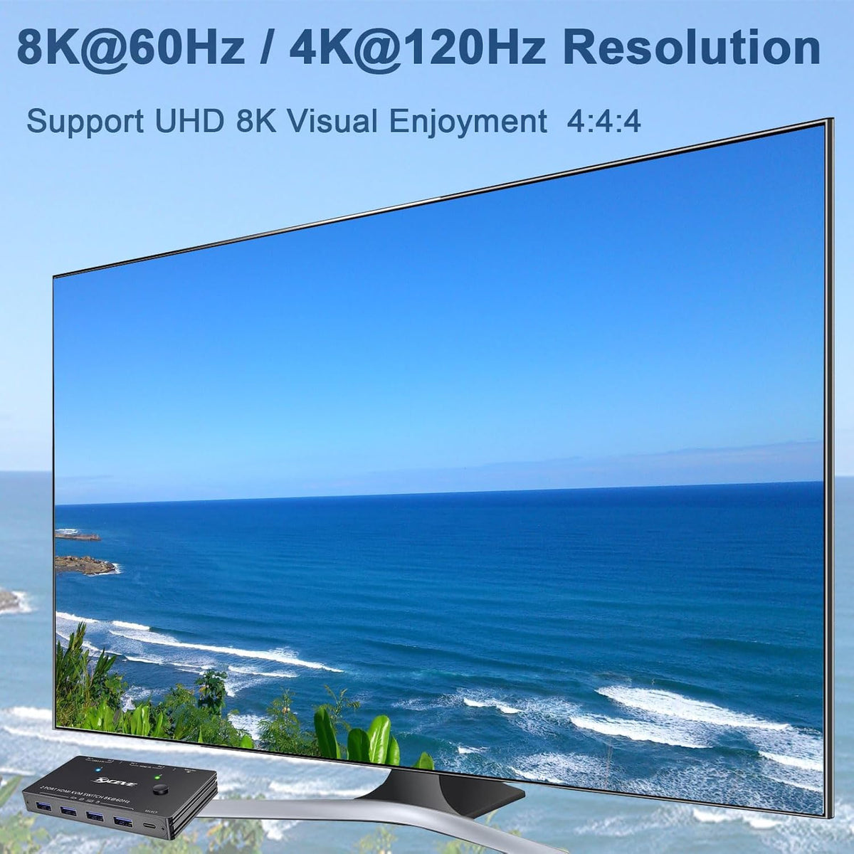 HDMI2.1 KVM Switch 2 Computer 1 Monitor 8K@60Hz, KVM Switch HDMI 2 Port with 3 USB3.0, Wired Remote, Power Adapter and USB Cables