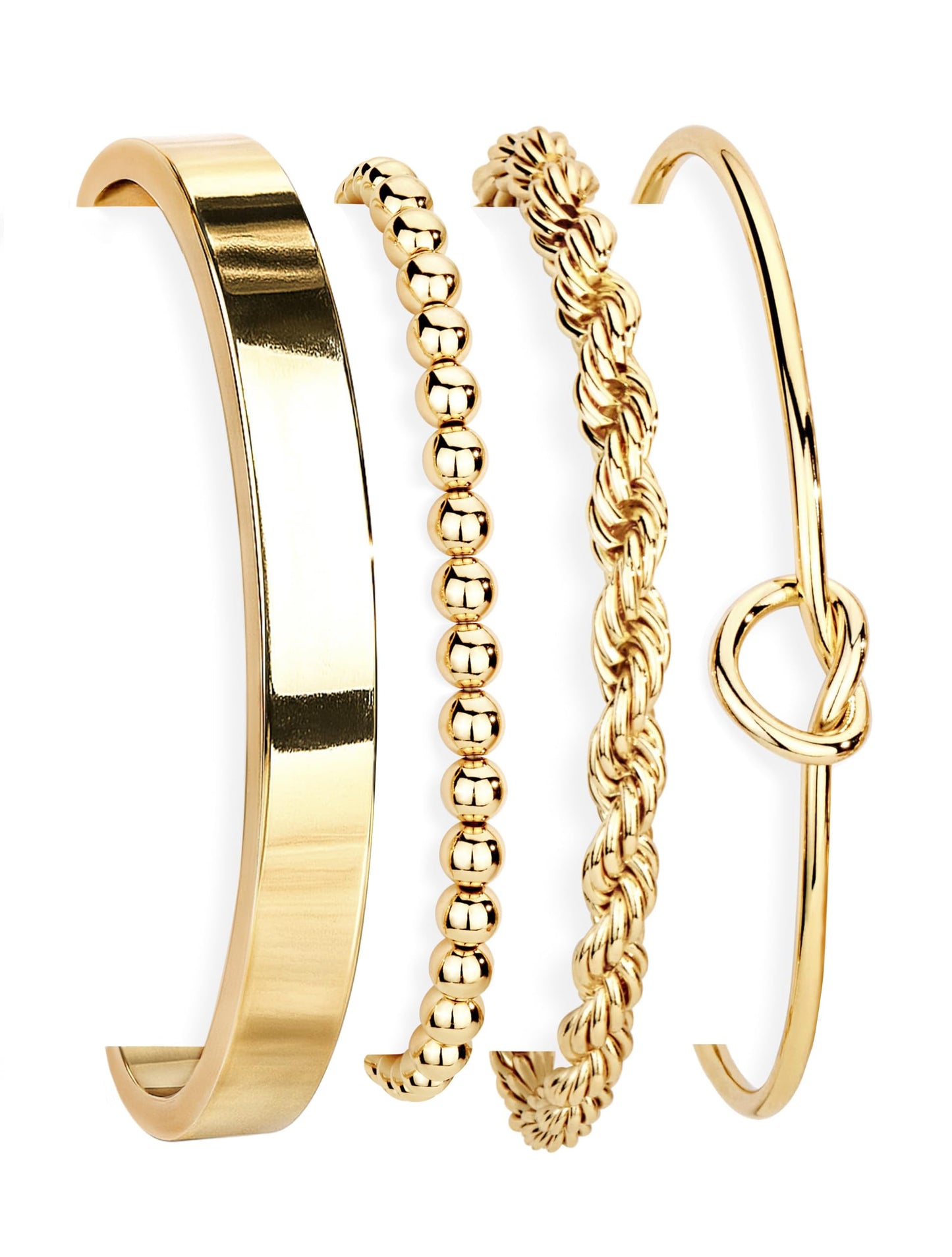 Gold Cuff Bracelets Stack for Women, 14K Real Gold Plated Bangle Link Chain Bracelets, Trendy Waterproof Jewelry Gifts Adjustable
