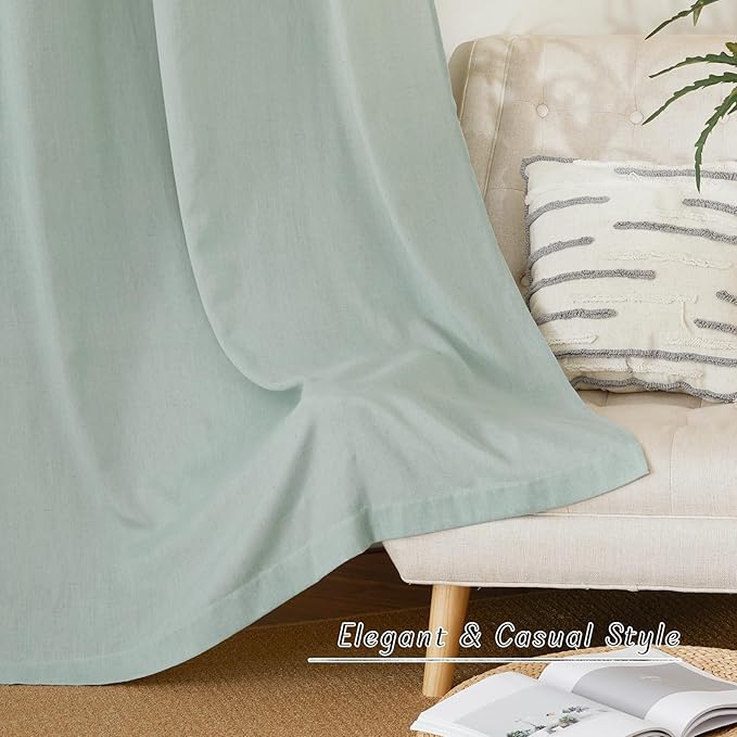 NICETOWN Sage Green Curtains 63 inches Long, Grommet Thick Flax Linen Blend Window Treatment Privacy Added with Light Filtering for Bedroom/Children's Room, 2 Panels, W55 x L63