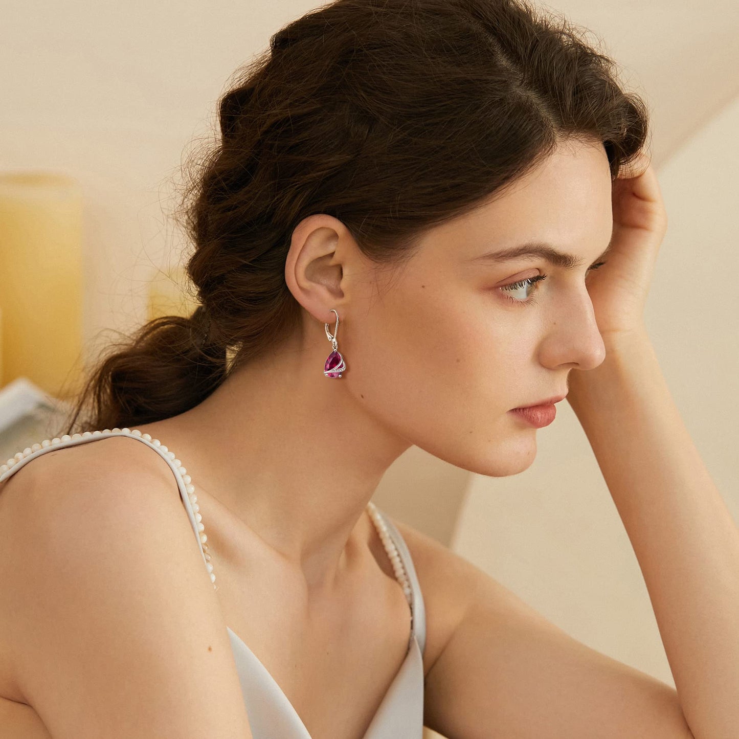 Rocayi Teardrop Ruby Earrings 925 Sterling Silver Dangle Drop Earrings July Birthstone Jewelry for Women