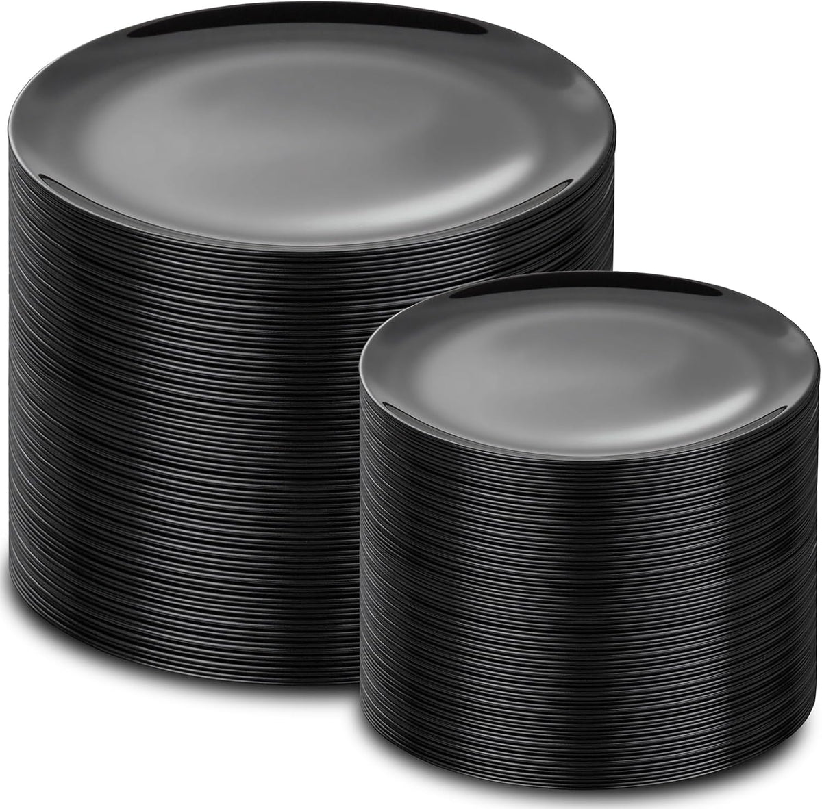 PULOTE 200PCS Black Plastic Plates - Heavy Duty Black Disposable Include 100 Each (10 inch Dinner & 7 inch Dessert) Plates, Disposable for Party, Birthday & New Year