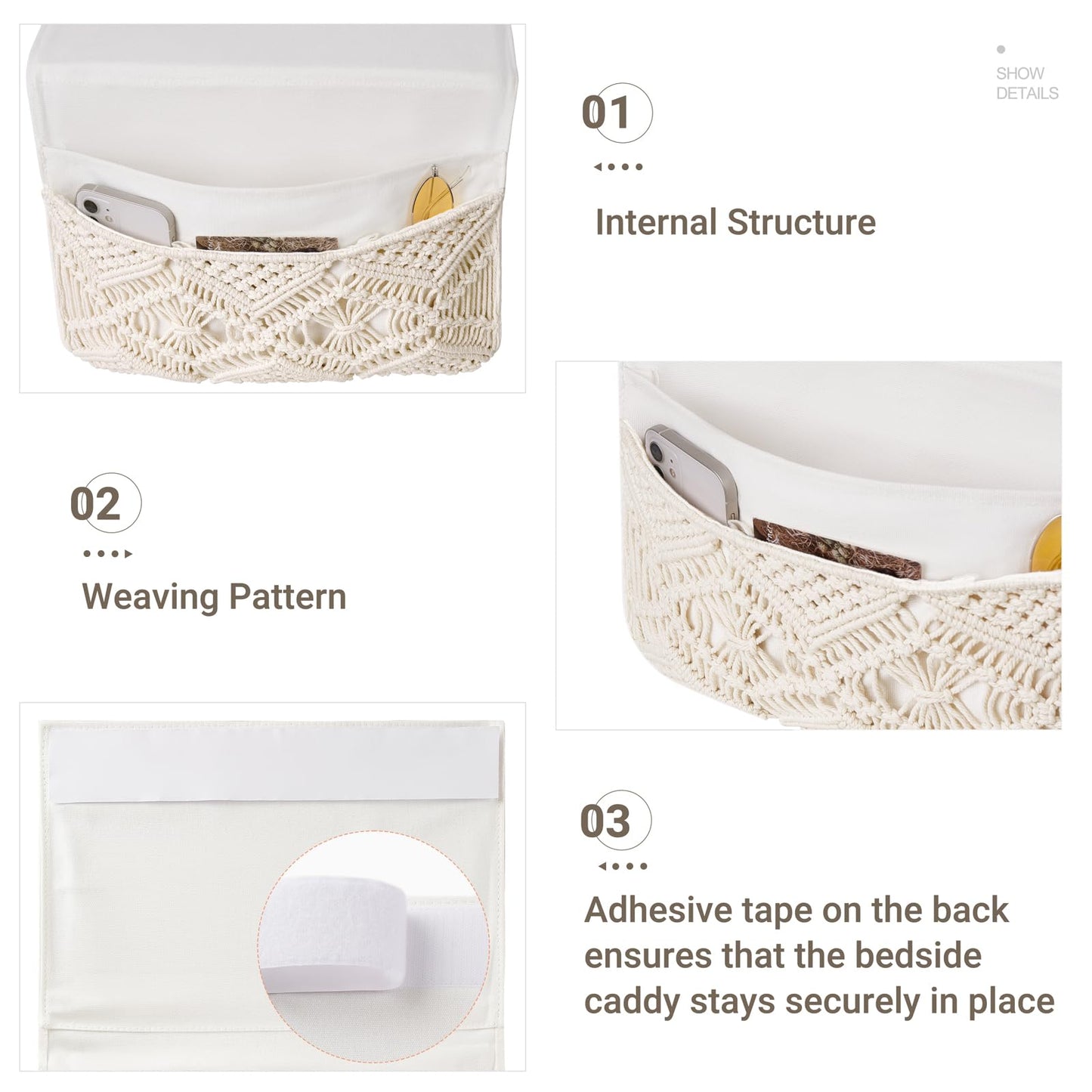 Mkono Macrame Bedside Caddy Storage Organizer Boho Remote Control Tablet Magazine Holder and Key Holder for Wall Decorative Small Macrame Key Holder Boho Home Decor