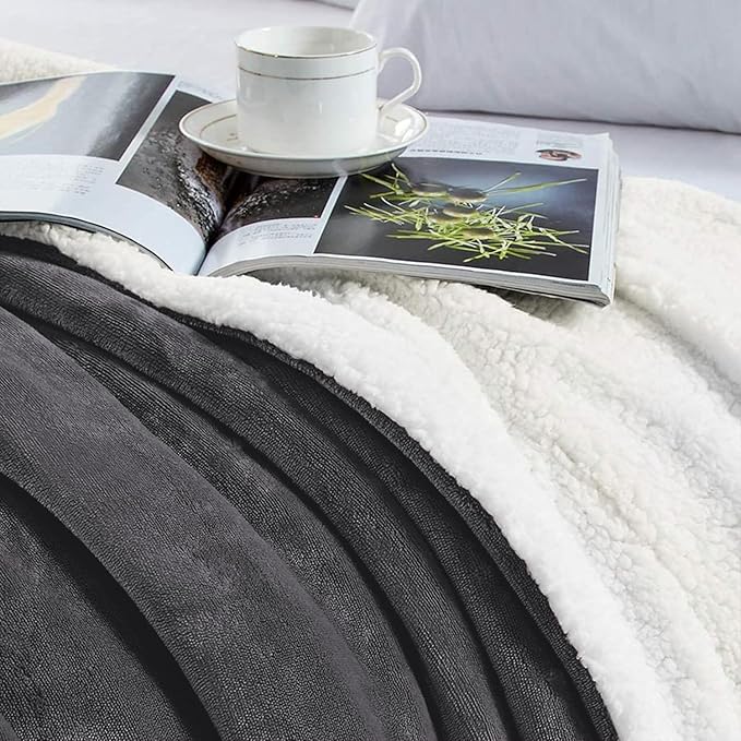 IR Imperial Rooms Sherpa Blankets Queen Size - Thick and Warm Blankets for Winter, Reversible Soft and Fuzzy Fluffy Queen Size Blanket for Bed, Grey, 90x90 Inches