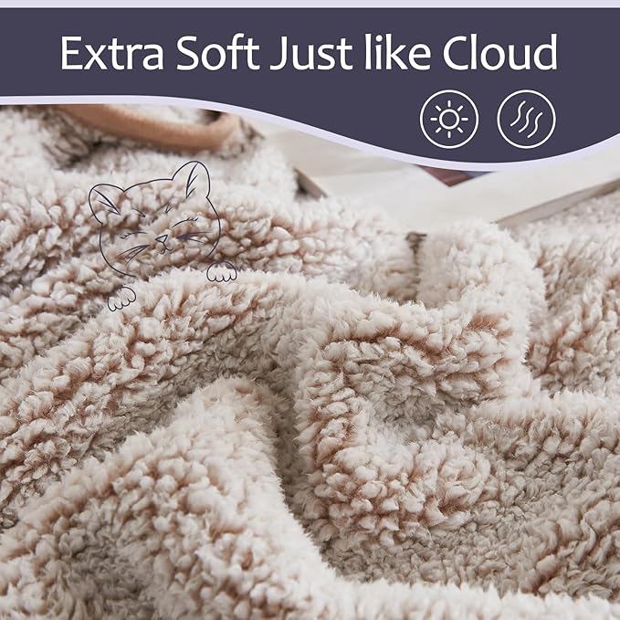 EMME Fuzzy Blanket Soft Fleece Throw Blankets for Women, Fluffy Sherpa Throws(Plush Khaki,60"x80")