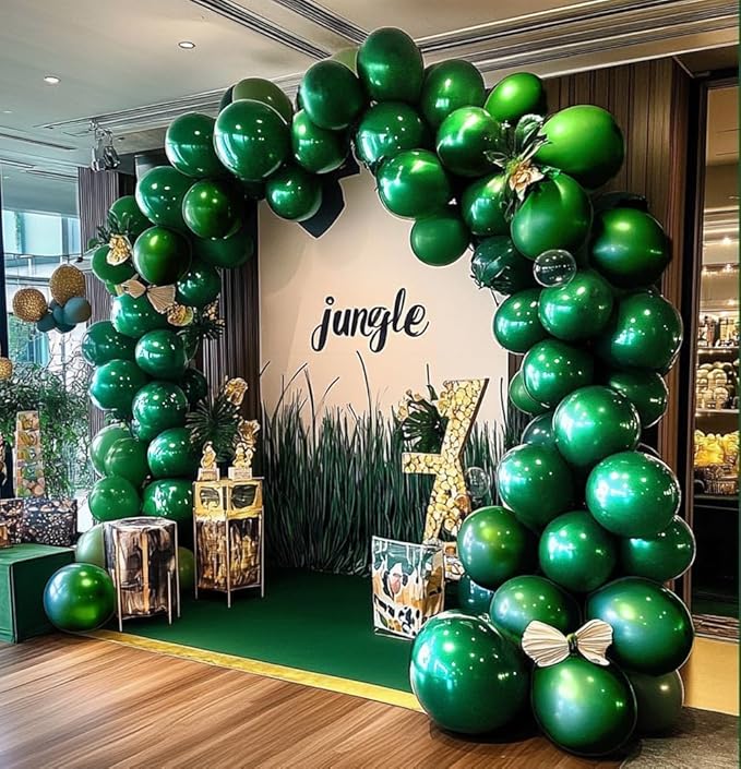 Dark Green Balloons Double Stuffed Emerald Forest Green Balloon Arch Different Sizes 18/12/5in Metallic Balloons for Jungle Birthday Baby Shower Graduation St Patricks Day Decorations