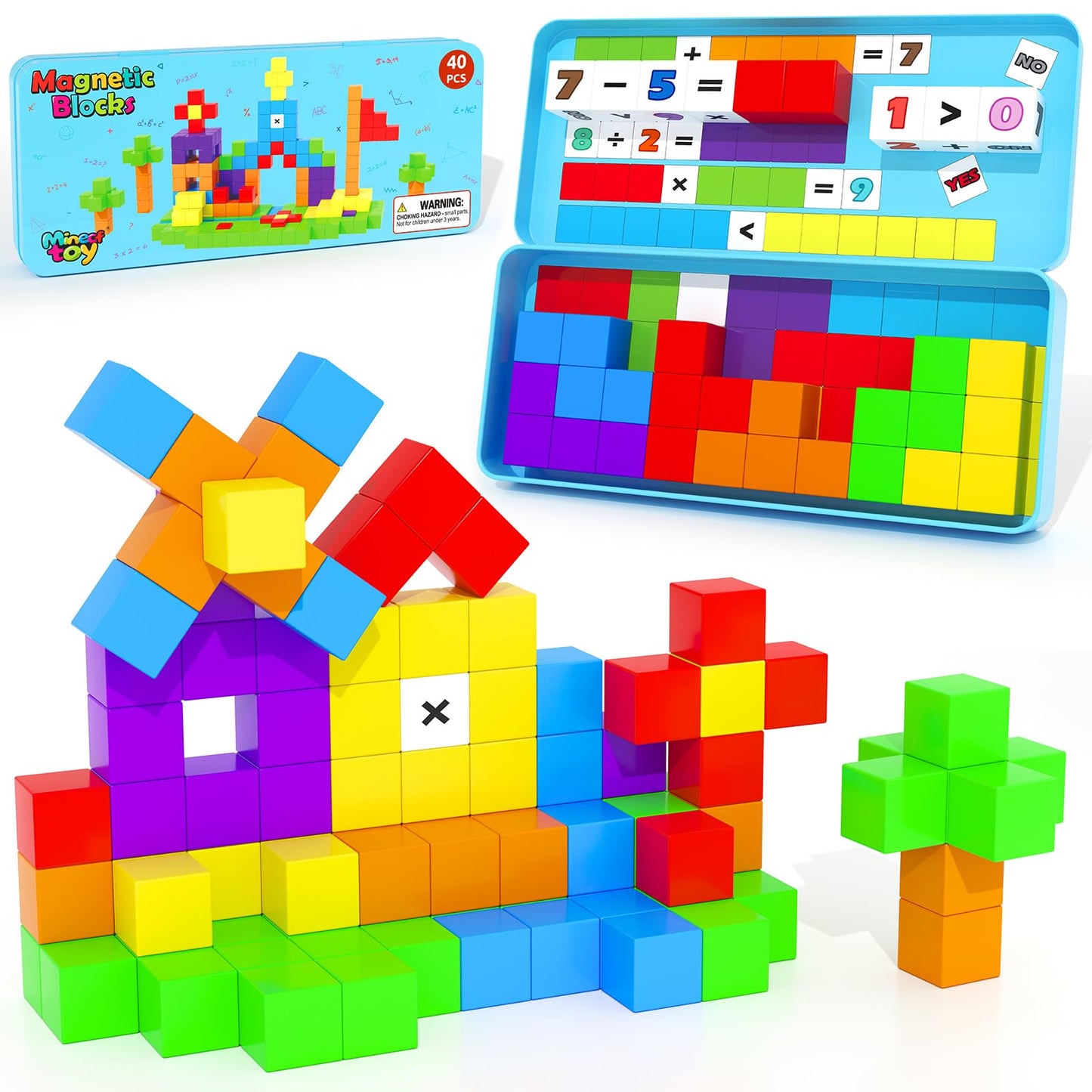 Minecftoy Magnetic Blocks Mini Travel Essentials Toddler Toys with Case Set, Kids Magnet Building Blocks Sensory Montessori Autism Toys for 3+ Boys & Girls Birthday Gifts