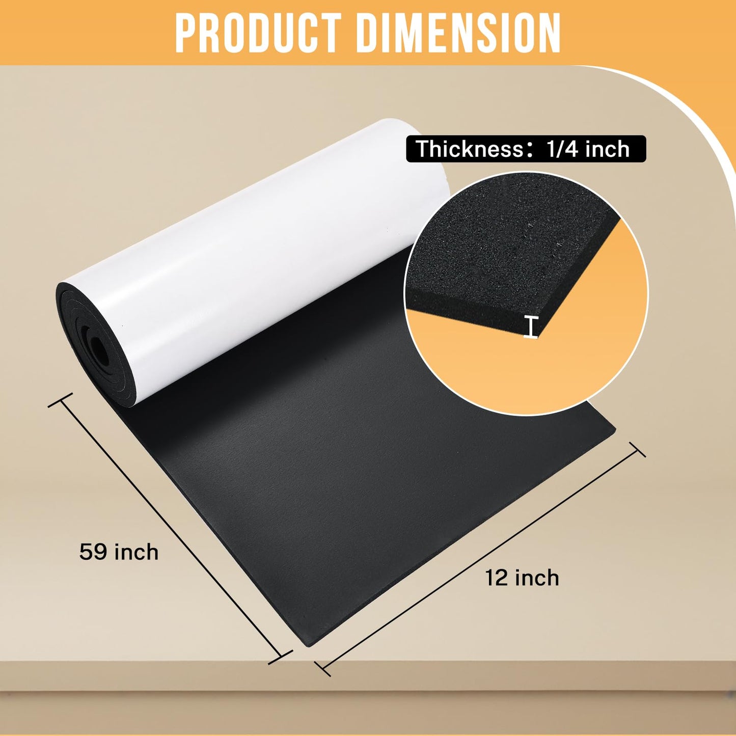MYFULLY Neoprene Foam Sheet Roll with White Adhesive Backing, Closed Cell Sponge Rubber Padding, Soundproof & Waterproof Material for Cosplay, DIY, Crafts, Insulation (12 in x 59 in x 1/4 in)