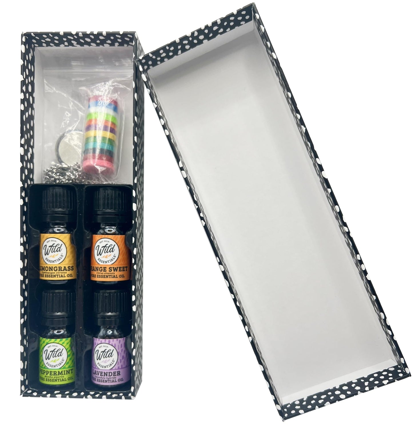 Wild Essentials Lotus Flower Necklace Essential Oil Diffuser Kit With Lavender, Lemongrass, Peppermint, Orange Oils, 12 Refill Pads, Calming Aromatherapy Gift Set, Customizable Color Changing, Perfume