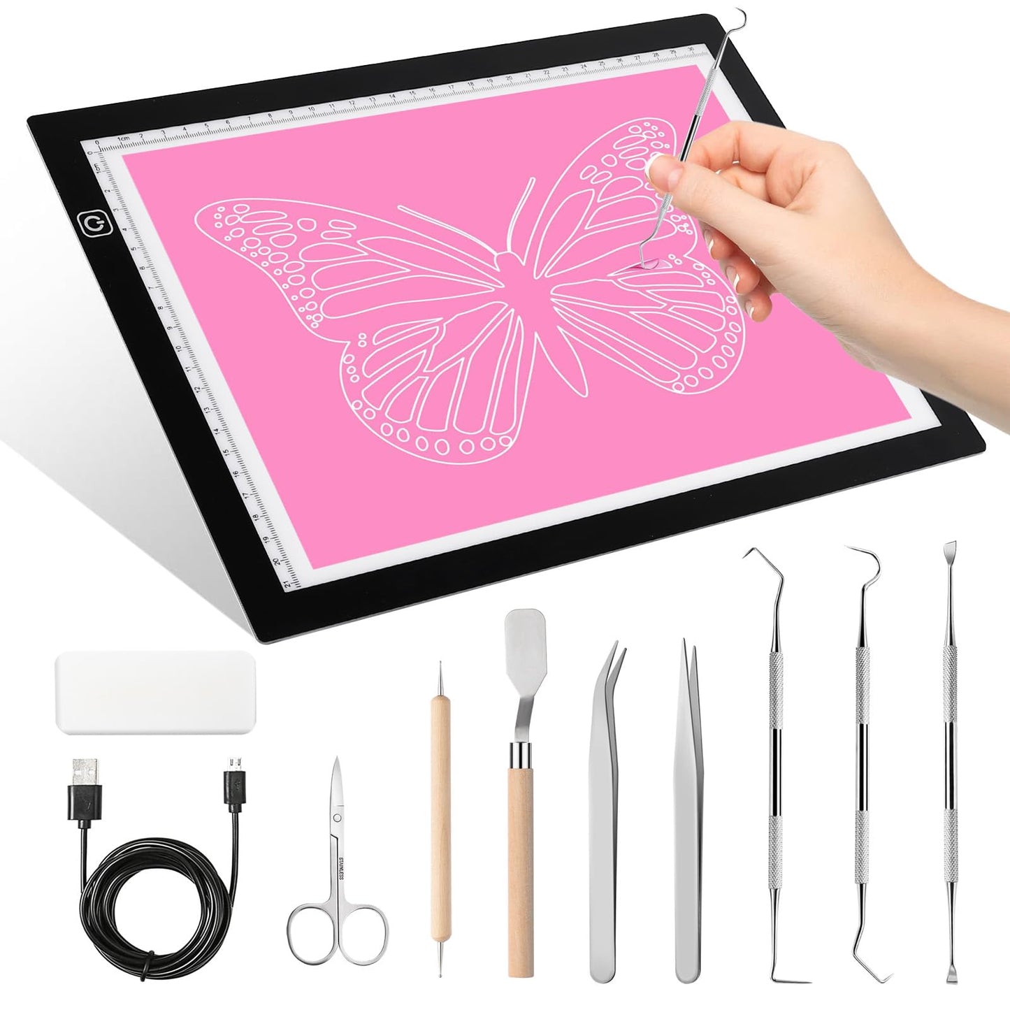 Dorhui A4 Light Pad for Weeding Vinyl, LED Copy Board Light Tracing Box Ultra-Thin Adjustable USB Power for Vinyl Weeding Tools, Silhouettes, Cameos, HTV