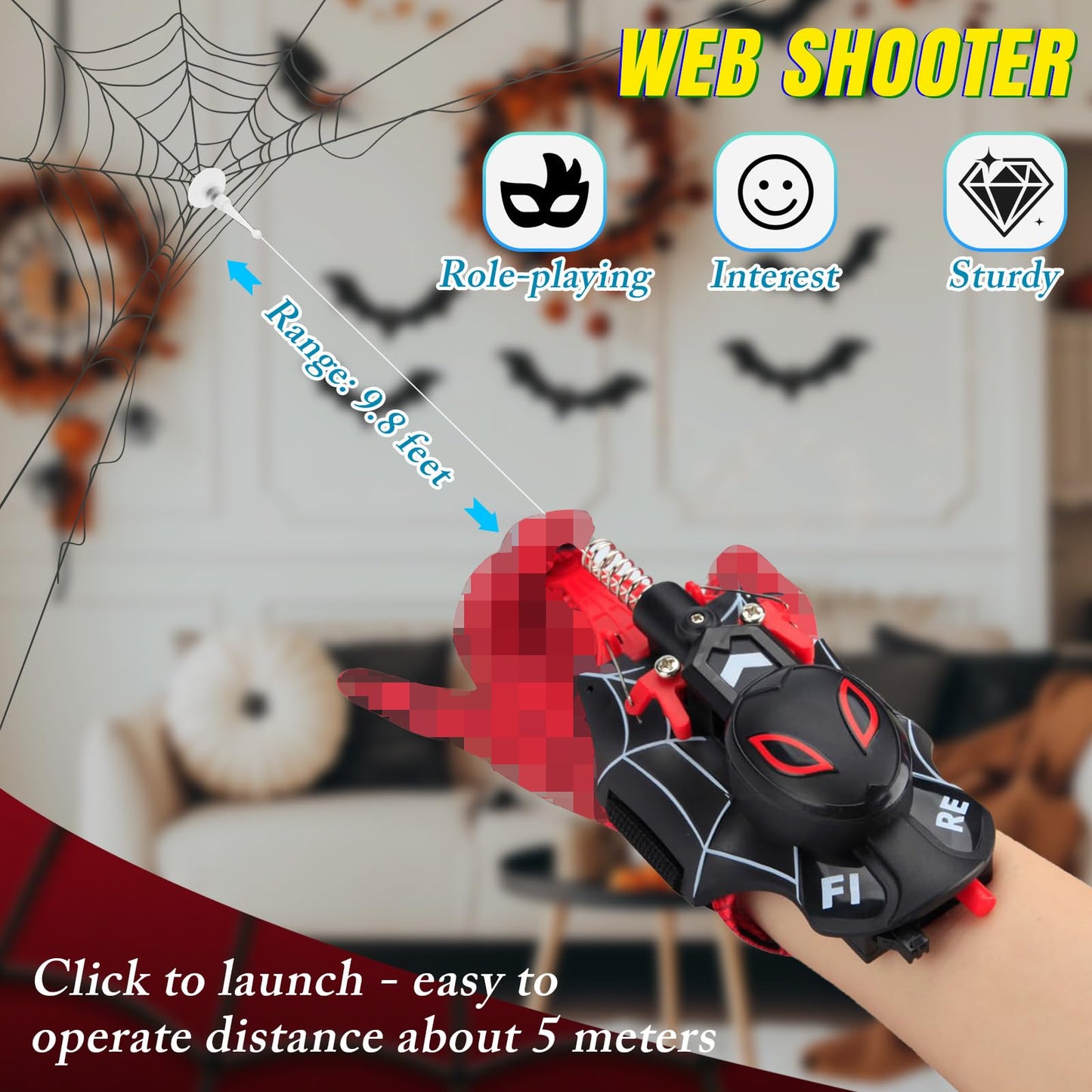 Spider Web Shooters,Web Shooter with Gloves, String Launcher Toy with Real Silk Reel-in Action, Web Launcher Spider String Shooter Toy, Web Shooter with Gloves