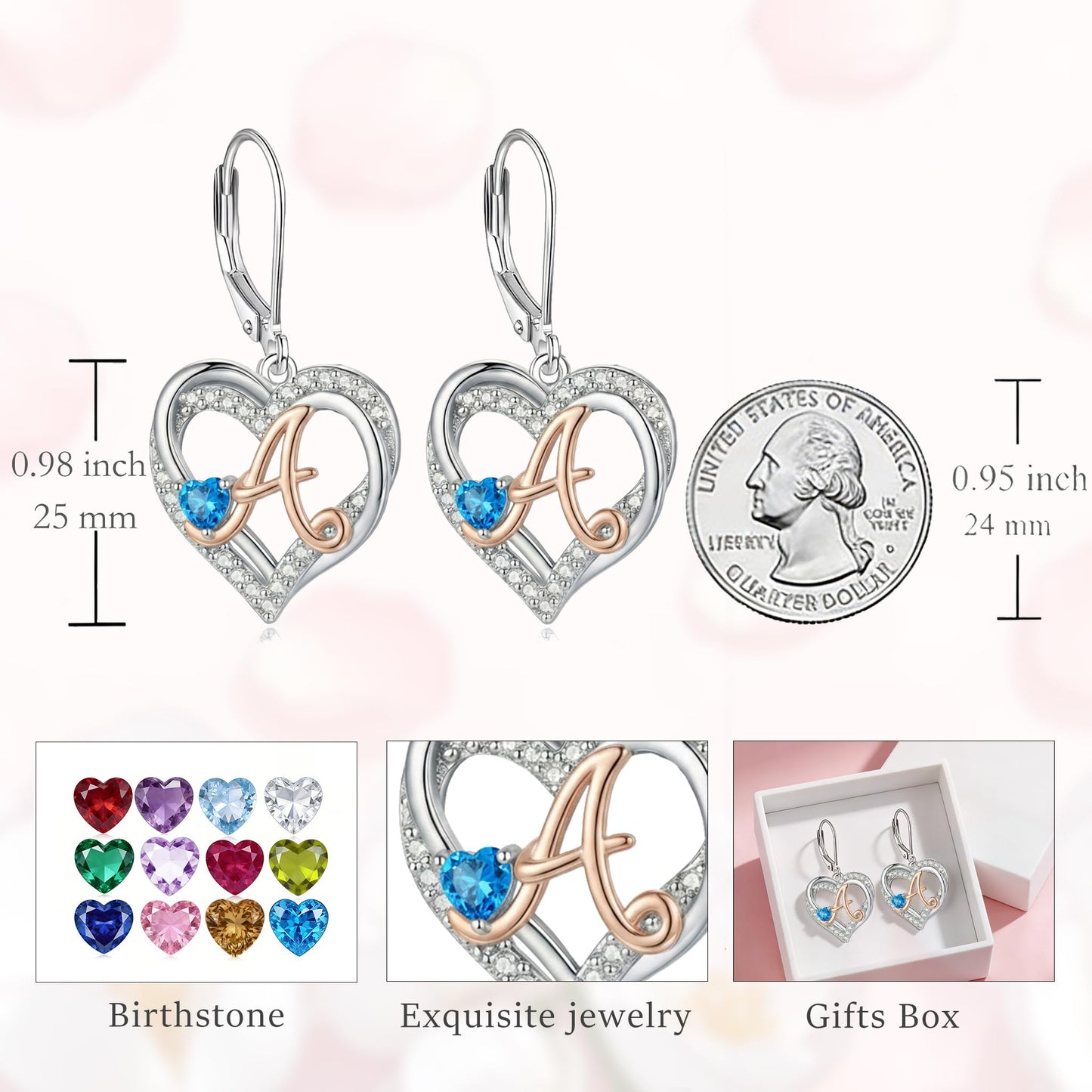 ZPMMPZ Initial Birthstone Earrings Intial Letter Dangle Drop Earrings Birthstone Jewelry Gifts for Women B & January