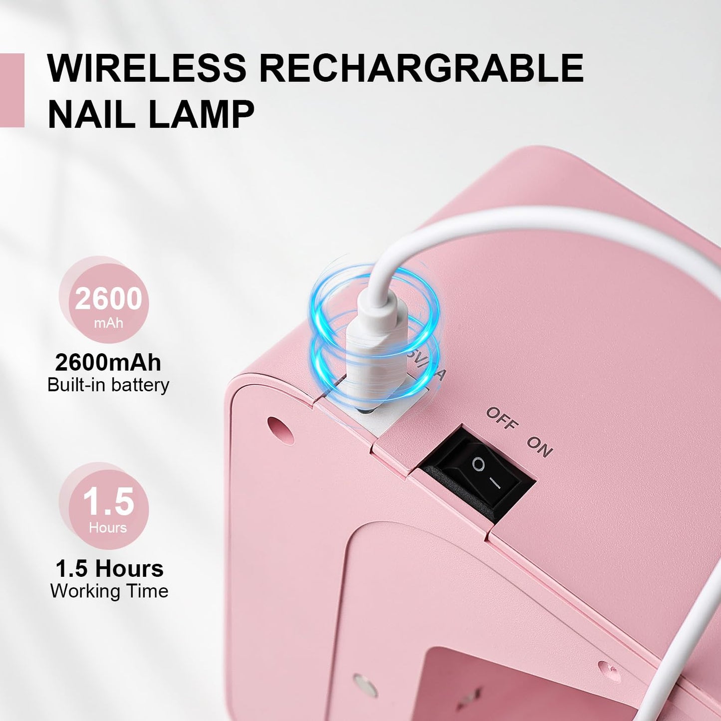 JODSONE U V Nail Lamp Rechargeable Portable with 3 Timers and LCD Display Screen for Cordless Nail Dryer Gel Pink