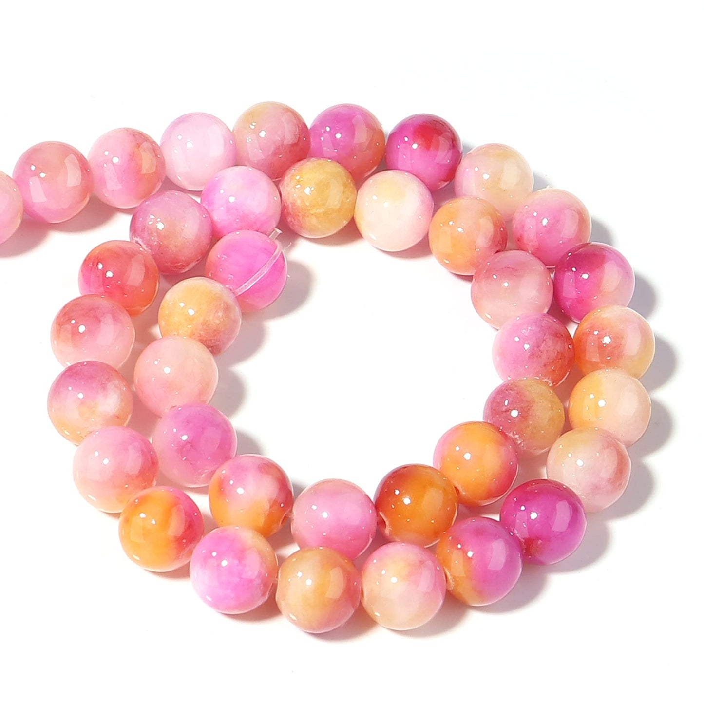 Filluck Natural Stone Beads 8mm Pink Yellow Jade Polished Round Smooth Gemstone Beads for Jewelry Making Adults 15 Inch(Pink Yellow Jade,8mm)
