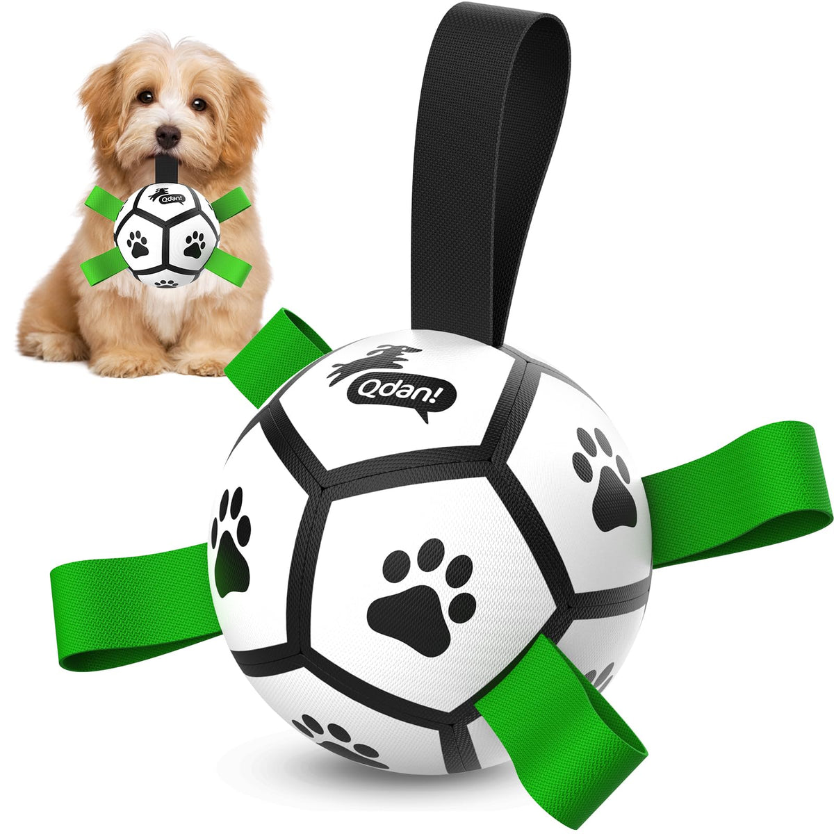 QDAN Dog Toys Balls with Bell Inside, Squeaky Dog Balls for Tug of War, Puppy Birthday Gifts, Dog Water Toys, Ball for Small Dogs(Black Green, 5 inch)