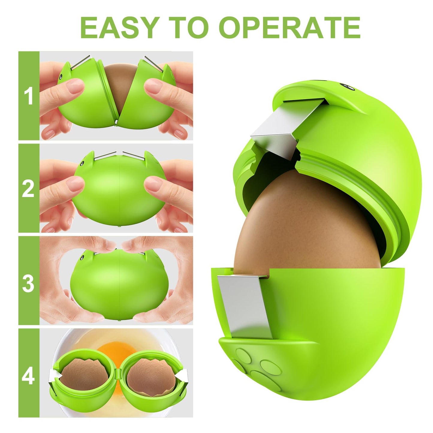 PowCube Egg Cracker, Silicone Egg Shell Opener, Cute Egg Shaped Design, Opens Eggs with Ease, A Little Happiness Boost for Your Kitchen. (Color: Green, 1-Pack)