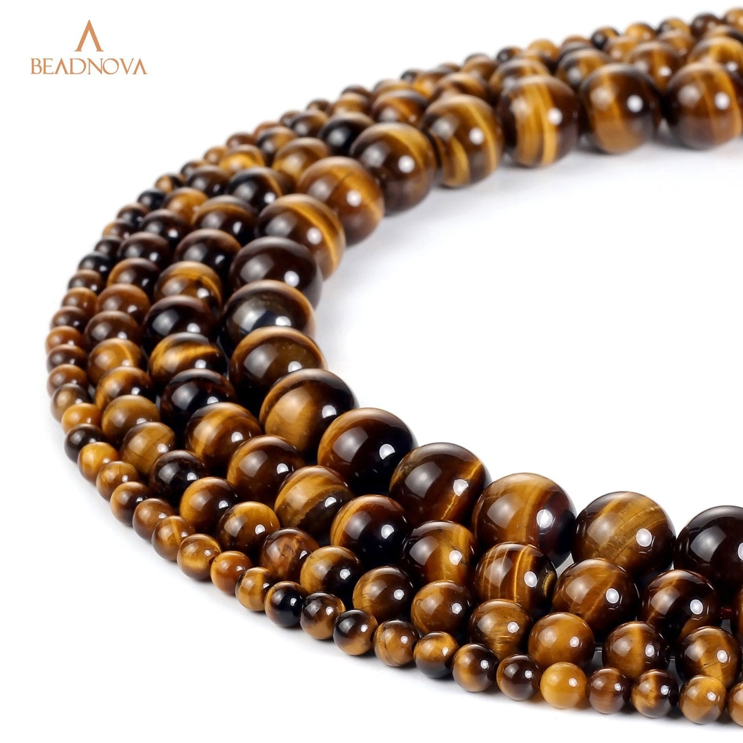 BEADNOVA Yellow Tiger Eye Beads Natural Crystal Beads Stone Gemstone Round Loose Energy Healing with Crystal Stretch Cord for Jewelry Making (8mm, 45-48pcs)