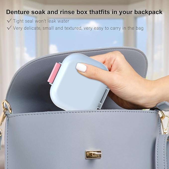BVN Leak-Proof Denture case, Denture Cup for Soaking dentures, Retainer Cleaning case Pink and White Denture case