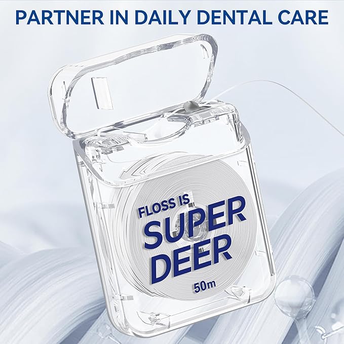 Super Deer Flat Dental Floss - Mint, PTFE Floss, Gentle on Gums, Expands & Stretches,Plaque Remover for Teeth, Shred Resistant, Floss Slides Smoothly, Easy to Use, 55 yd (6)