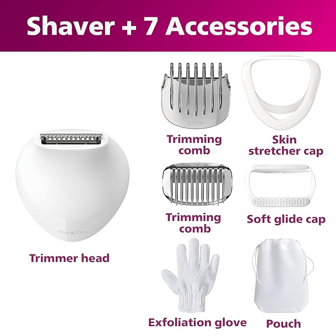 Philips Beauty Lady Electric Shaver Series 6000, Cordless with 7 Accessories, BRL146/00, White