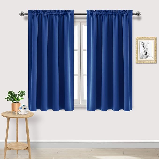 DWCN Blackout Curtains Room Darkening Thermal Insulated Bedroom Curtains Window Curtain Panels, 52 x 54 inches Long, Set of 2 Classic Blue Rod Pocket Drapes
