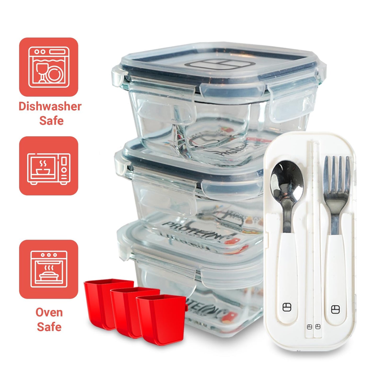 BariBowl Portion Control Containers for Bariatric Meals – 8 oz Glass Meal Prep Containers with Two 4 oz Compartments and Lids (3 Pack), Reusable Bento Lunch Boxes