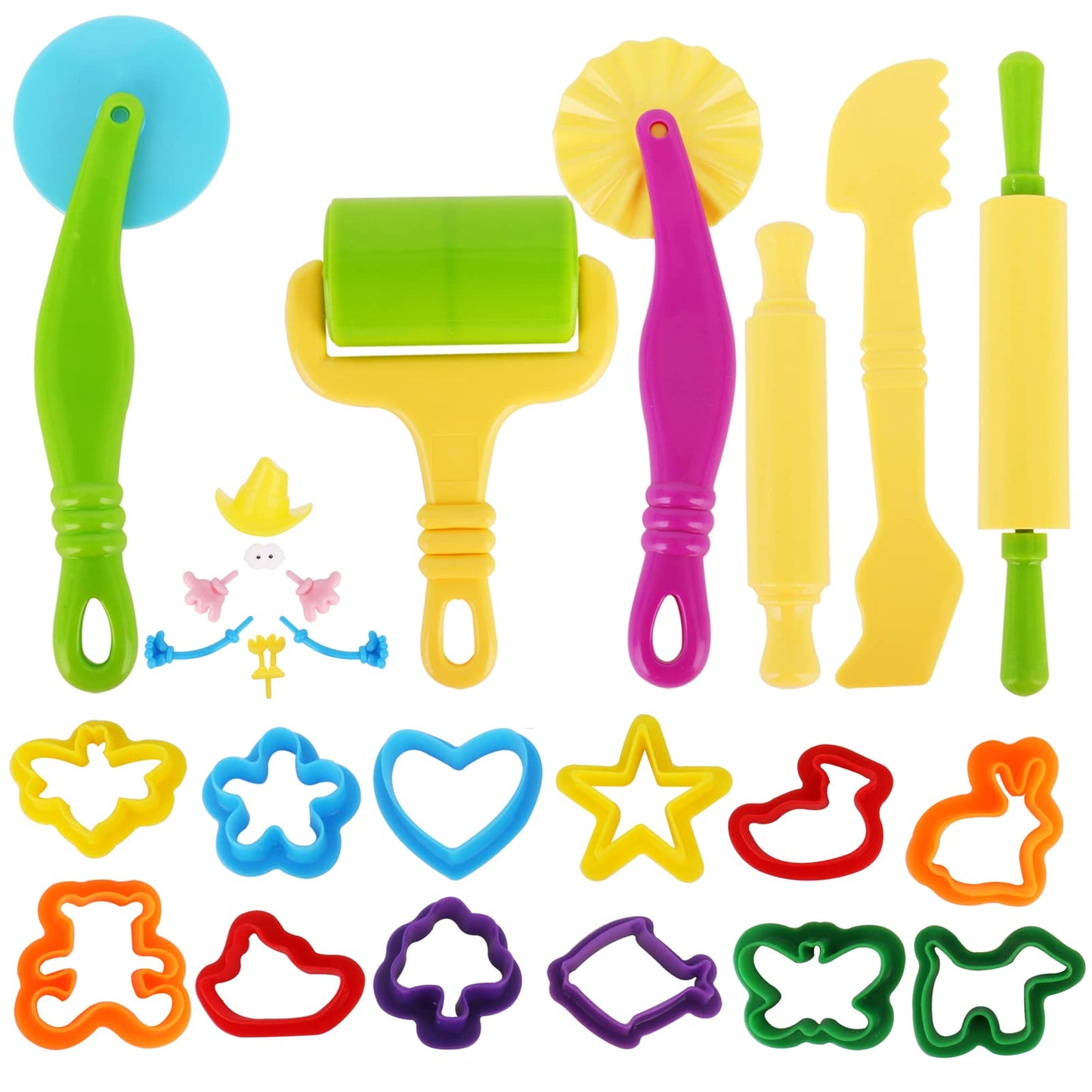 Dough Tools Set for Kids Ages 2-4, 25pc Creative Play Accessories with Molds and Cutters, Non-Toxic Modeling Clay Toys for Toddlers Sensory Activities