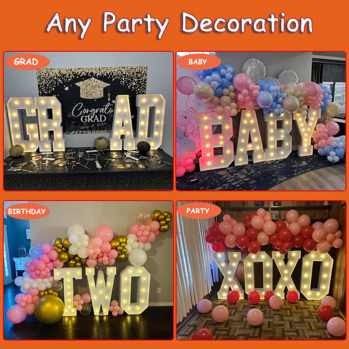 4FT Marquee Light Up Letters, Large Marquee Letters, Mosaic Balloon Frame Letters Big Letter For Engagement Wedding Decorations Birthday Party Backdrop Decor, Balloon Arch Kit Letter E